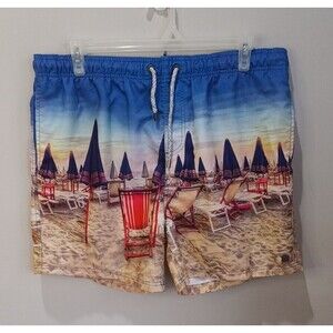 Island Haze Mens Board Shorts XXL  Blue Tropical Print Swim Trunks Drawstring